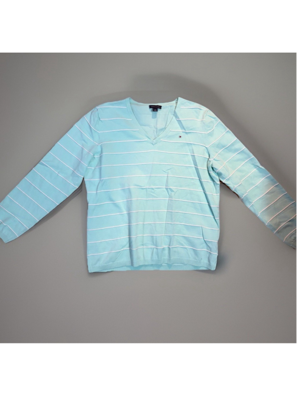 Tommy Hilfiger Blue & White Striped Sweater - Size XL